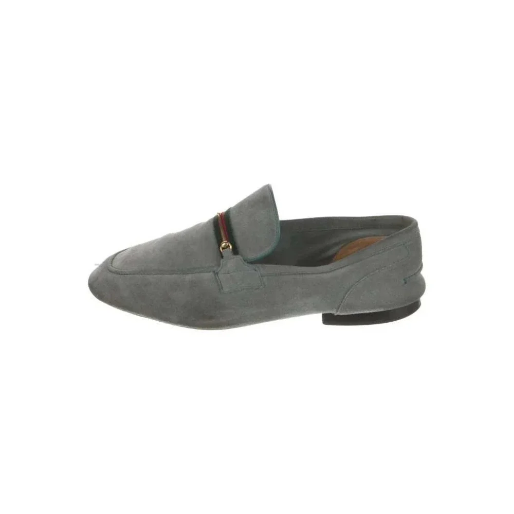Gucci Mens Grey Suede Web Horsebit Loafers Size 10 Italy Luxury Shoes